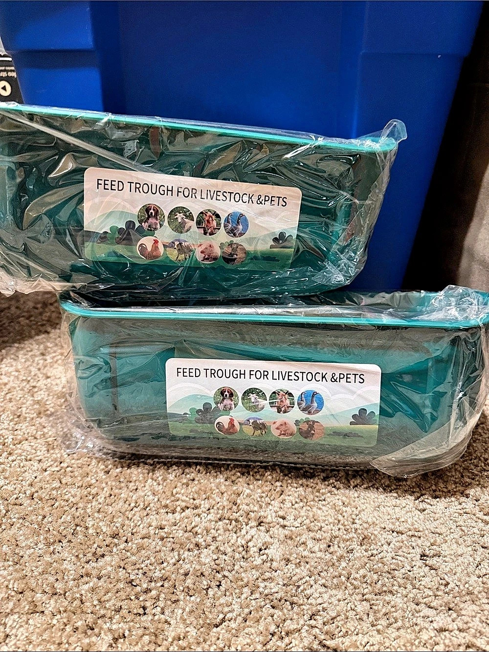 Set of 2 Green Feed Troughs with hooks for Livestock & Pets NWT